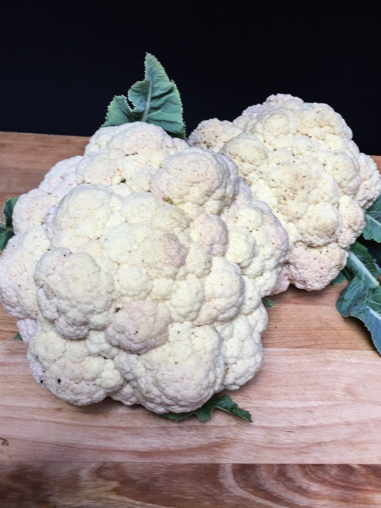 Two heads garden cauliflower with leaves