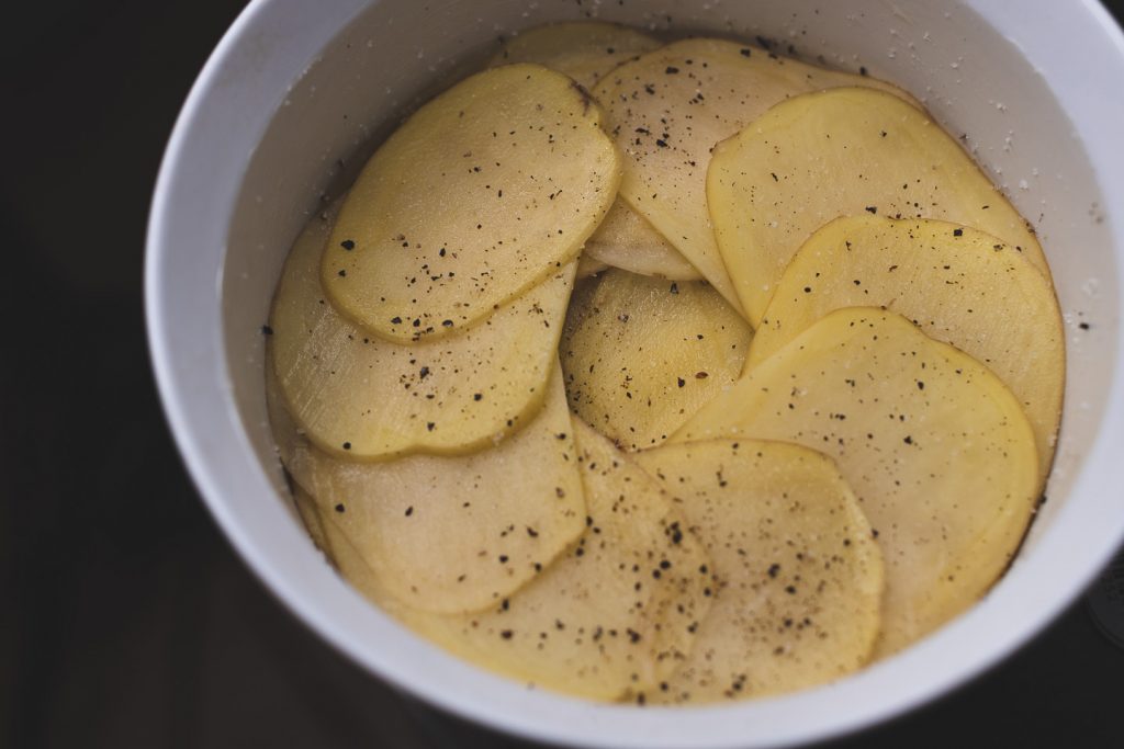 creating potato layers for gratin dauphinoise