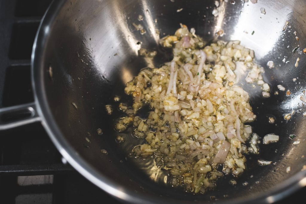 sauteeing shallot and garlic in evoo