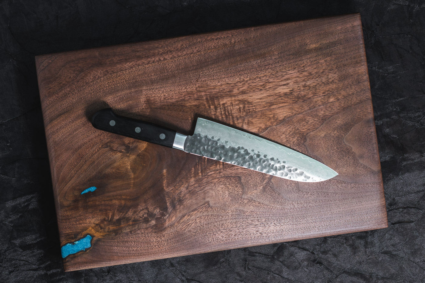 custom walnut cutting board flat epoxy turquoise